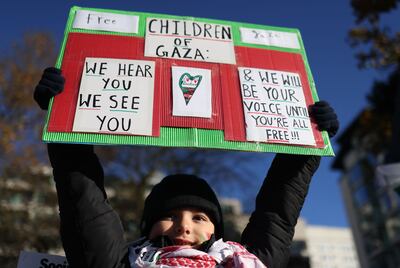 A child at a pro-Palestinian march in London on Saturday. EPA