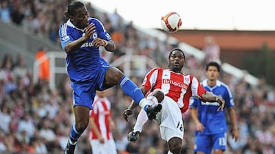 Stoke's Salif Diao, right, and Chelsea's Didier Drogba, in September's league game.