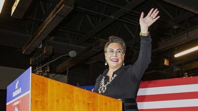 Ms Hageman celebrates her triumph at a party in Cheyenne, Wyoming. Bloomberg