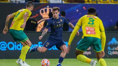 Al Nassr midfielder Otavio on the ball during the game against Al Khaleej. AFP
