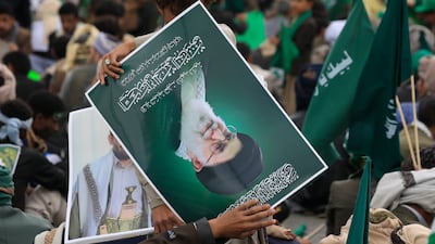 A pro-Houthi rally in Sanaa. The Iran-backed group has transformed from a local armed faction into a wider force over the past decade. EPA