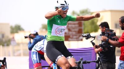 Samah Khaled, the current Arab Champion, motored to victory in the second stage of the inaugural Dubai Women’s Cycle Tour. Courtesy UAE Cycling Federation