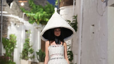 The Dolce & Gabbana Alta Moda show featured conical headpieces inspired by the shape of roofs in the Italian town of Alberobello. All photos: Dolce & Gabbana