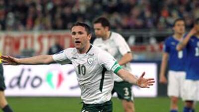 Ireland's Robbie Keane celebrates after scoring the equaliser against Italy in Bari in April.