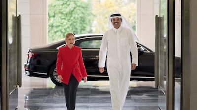Qatar's Emir Sheikh Tamim and Italy's Prime Minister Giorgia Meloni in Doha. AFP