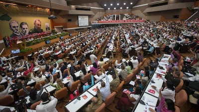 Delegates attend the 2016 Cuban Communist Party Congress in Havana. This year's congress could go down in history as the last with a member of the Castro family at the party's helm, if Mr Castro keeps his promise to stand down. AP