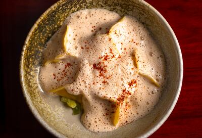 The langoustine ravioli features perfectly cooked pasta encasing a filling that bursts with oceanic sweetness. Photo: Bar des Pres