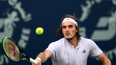 Stefanos Tsitsipas of Greece hits a forehand against Alexander Bublik of Kazakhstan during the Dubai Duty Free Tennis Championships. Getty Images