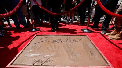 The handprints, footprints and signature in cement of Marvel Comics co-creator Stan Lee during a ceremony in the forecourt of the TCL Chinese theatre. Mario Anzuoni / Reuters