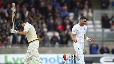 James Anderson celebrates taking the wicket of Adam Voges. Ryan Pierse/Getty Images