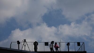 Visitors at the Imjingak Pavilion in Paju, South Korea, on Friday. North Korea fired two short-range ballistic missiles towards the sea on Friday, its first ballistic weapons launches in two weeks. The US military warned the North that the use of nuclear weapons "will result in the end of that regime". AP Photo