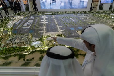 The Dubai Aviation Engineering Projects stand at the Dubai Airports Show illustrates how the emirate is investing in aviation. Photo: Antonie Robertson/The National