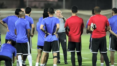 UAE manager Bert van Marwijk attends a training session ahead of the 2022 World Cup qualifier against Malaysia at the Zabeel Stadium in Dubai on Wednesday, June 2, 2021. Chris Whiteoak / The National