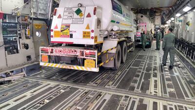 IAF C-17 airlifted 6 Cryogenic oxygen containers from Dubai Airports & landed at the Panagarh Air Base this evening. Indian Air Force twitter