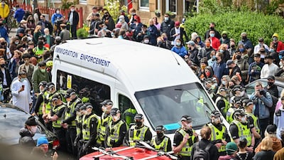 Protestors block an immigration enforcement van in Glasgow. Getty Images