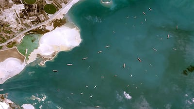 The incident caused a queue of vessels at the mouth of the canal. Airbus Space