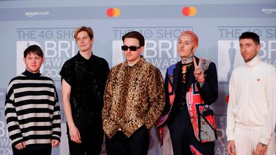 British band Bring Me the Horizon arrive at the Brit Awards 2020 at The O2 Arena on Tuesday, February 18, 2020 in London, England. AFP