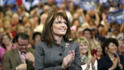 The Republican vice-presidential nominee Sarah Palin attends a rally in Waukesha, Wisconsin, on Oct 9 2008.