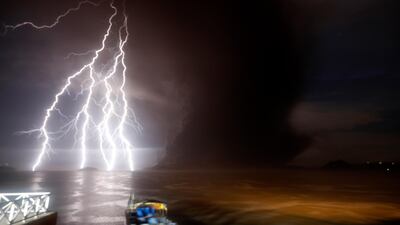 A view of a lightning strike over Taal Volcano during an eruption, in Talisay, Batangas, Philippines. Thousands of people have been ordered to evacuate as the authorities in the Philippines raised the alert due to increased activity of Taal volcano, located on an island near Manila. The Philippine Institute of Volcanology and Seismology (PHIVOLCS) raised the alert level from 1 to 3 - on a scale of 5 - after an increase in activity in the crater resulted in an eruption spewing steam and ash up to one-kilometer-high. EPA