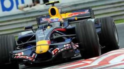 Red Bull's Australian driver Mark Webber drives at the Hungaroring racetrack.