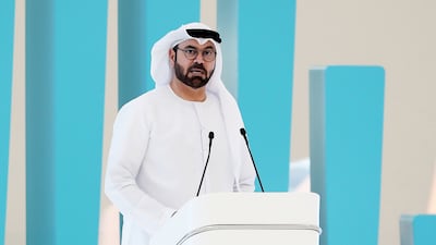 Mohammed Al Gergawi, Minister of Cabinet Affairs and chairman of the World Government Summit, speaking at Dubai's Museum of the Future. Pawan Singh / The National