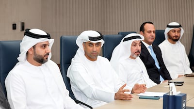 Du executives during a media roundtable in Dubai on Thursday. Pawan Singh / The National