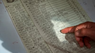 A list of people reported missing after the flash floods, at Tribhuvan University Teaching Hospital in Kathmandu.