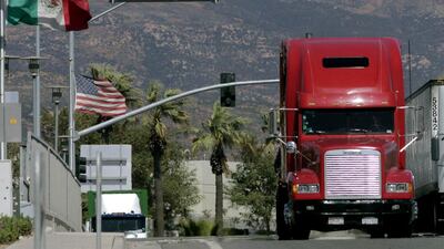 A truck enters the US from Mexico. The sales tax, or VAT, on goods brought from Mexico to the US will be levied in the United States, the goods’ destination and where they will be consumed. Sandy Huffaker / Getty Images