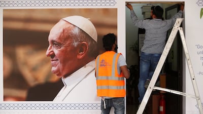 Last minute preparations at Sacred Heart Catholic Church, one of the places Pope Francis will visit.