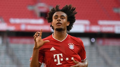Joshua Zirkzee celebrates after scoring the opening goal against Borussia Monchengladbach. AP