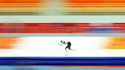 Speed skater Ayaka Kikuchi of Japan skates during a training session ahead at the Adler Arena Skating Centre. Quinn Rooney / Getty Images