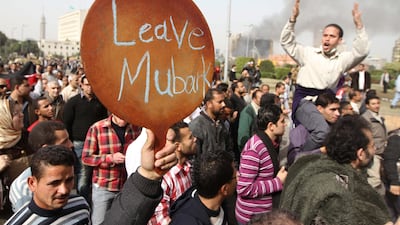 Egyptians protest in Cairo's central al Tahrir square today as thousands of anti-regime demonstrators continue to pour onto the streets, demanding President Hosni Mubarak stand down ,the day after the veteran leader ordered the army to tackle the protests
