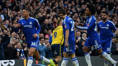 Chelsea's English midfielder Ruben Loftus-Cheek, left, celebrates scoring his team's second goal during the FA Cup third-round match against Scunthorpe at Stamford Bridge in London on Sunday. Glyn Kirk / AFP