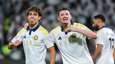 Joao Felix, left, bagged a hat-trick as Al Nassr restored their five-point advantage at the top of the league with victory over Al Shabab. AFP