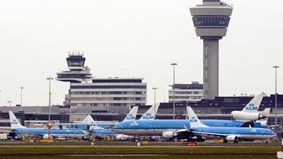 Schiphol Airport near Amsterdam. Lex Van Lieshout. UAE airlines say they are still operating from the Dutch airport. AFP