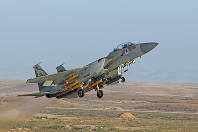 An Israeli Air Force F-15I Ra'am taking off with a load of practice bombs. Alamy Stock Photo