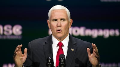 US Vice President Mike Pence addresses a conference in Washington to mark Nato's 70th anniversary. AP Photo
