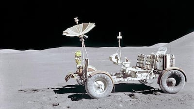 The Lunar Roving Vehicle photographed during the Apollo 15 lunar surface extravehicular activity (EVA) at the Hadley-Apennine landing site. Courtesy: NASA