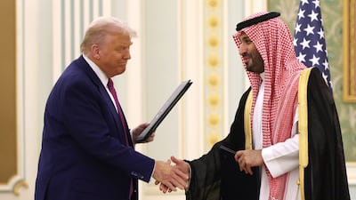 Saudi Crown Prince Mohammed bin Salman receives US President Donald Trump in May 2025. Getty