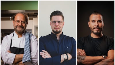 From left to right, Greg Malouf, Gregoire Berger and Roberto Regura are some chefs who have teamed up with Meelz. Courtesy Meelz