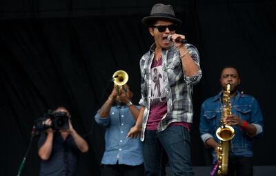 Bruno Mars will perform at Resolution By Night on New Year's Eve in Abu Dhabi. Getty Images