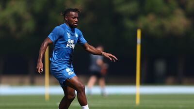 Newcastle attacker Allan Saint-Maximin during training in Dubai.