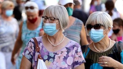 People wearing face masks in Sarajevo, Bosnia and Herzegovina. EPA