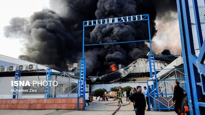 Three Electrosteel warehouses were up in flames on Tuesday in Mashhad, Iran. ISNA