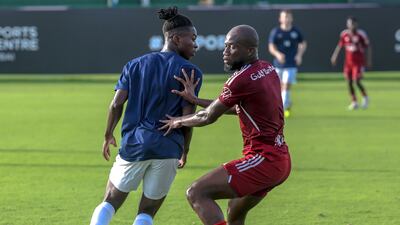 Players of Gulf United during a pre-season training match ahead of the new UAE First Division campaign.