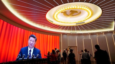 Chinese President Xi Jinping is shown on a screen during an event marking the 100th founding anniversary of the Communist Party, in Shanghai, China. Reuters