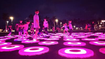 The Pool, multi sensory illuminated circular pads, by New York-based artist Jen Lewin will provided fun for all the family. Courtesy TCA Abu Dhabi