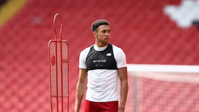 Trent Alexander-Arnold of Liverpool looks on during a training session at Anfield. Jan Kruger / Getty Images