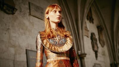 A model walking the runway during the Gucci cruise 2017 fashion show at the Cloisters of Westminster Abbey on June 2, 2016 in London. Courtesy Gucci