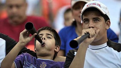Horn-blowing fans are no longer exclusive to Africa. The Florida Marlins gave away promotional horns at a game on Saturday.
